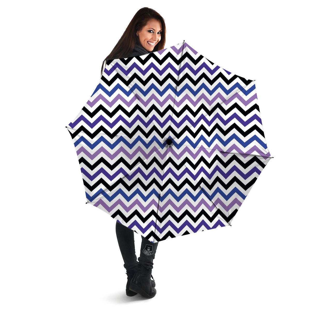 Purple Blue And Black Chevron Print Umbrella-grizzshop