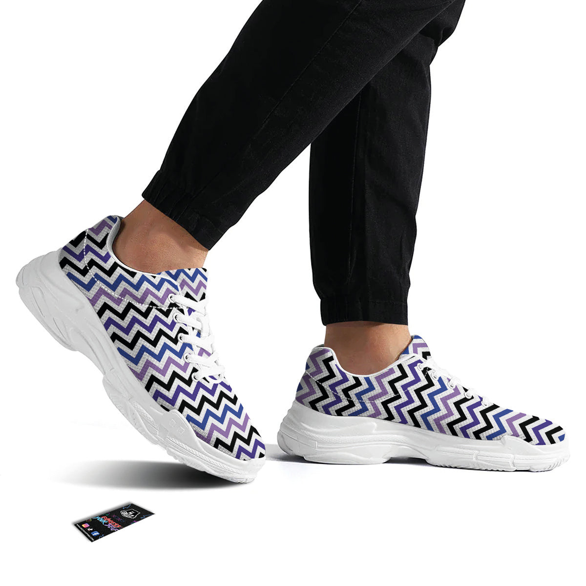 Purple Blue And Black Chevron Print White Chunky Shoes-grizzshop