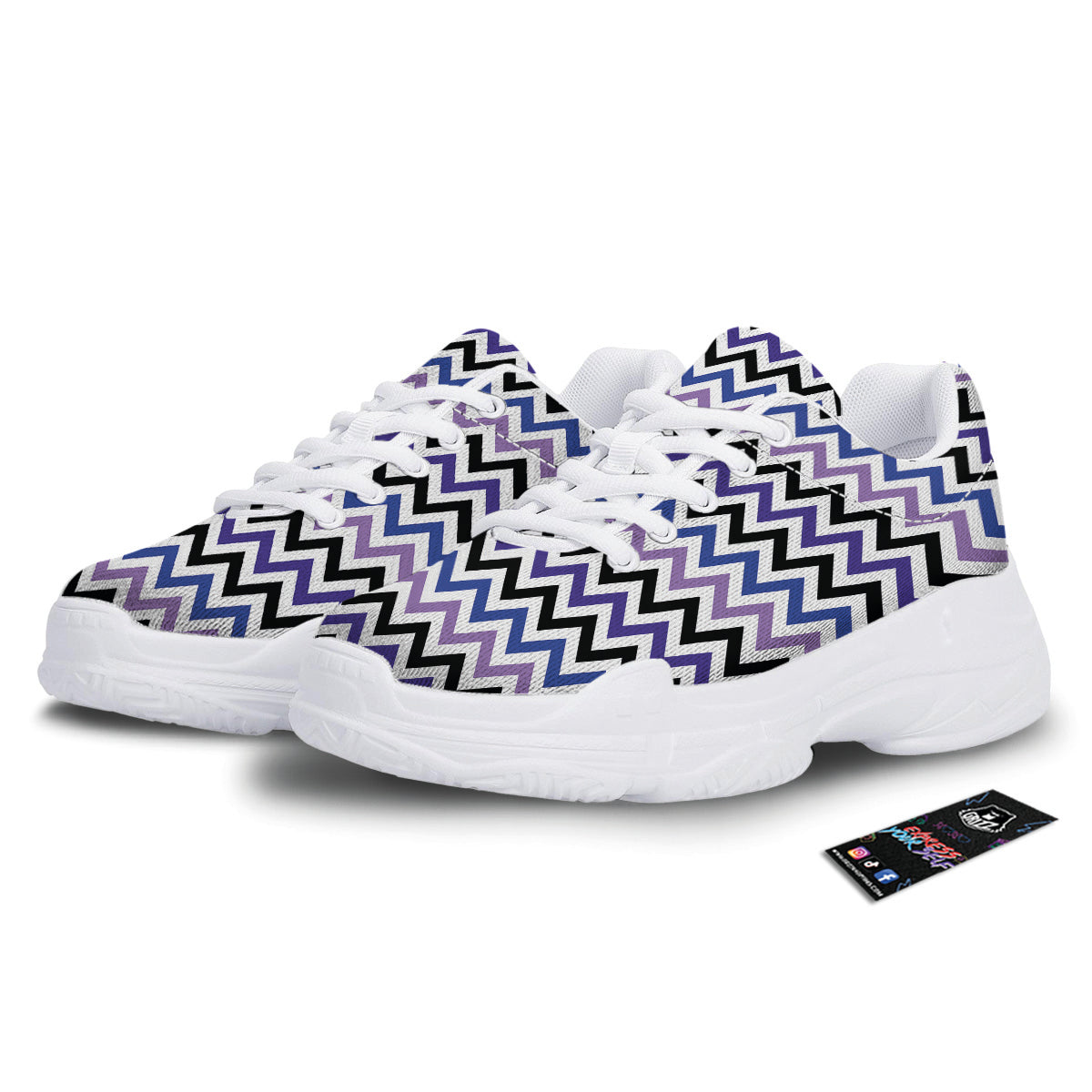 Purple Blue And Black Chevron Print White Chunky Shoes-grizzshop