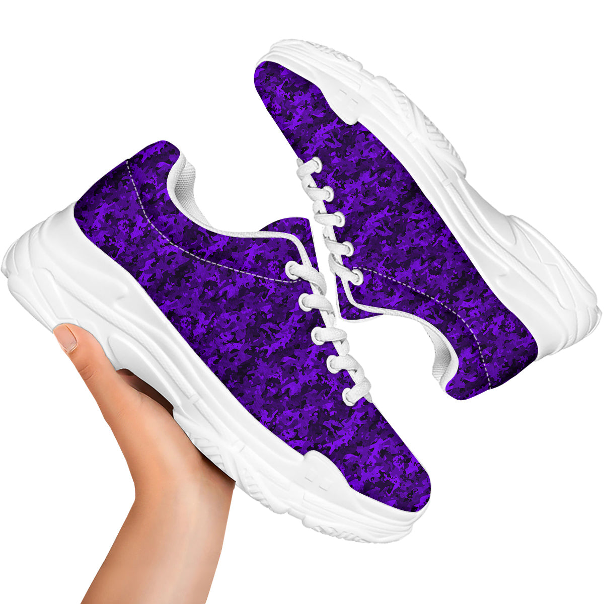 Purple Camouflage Dark Print White Chunky Shoes-grizzshop