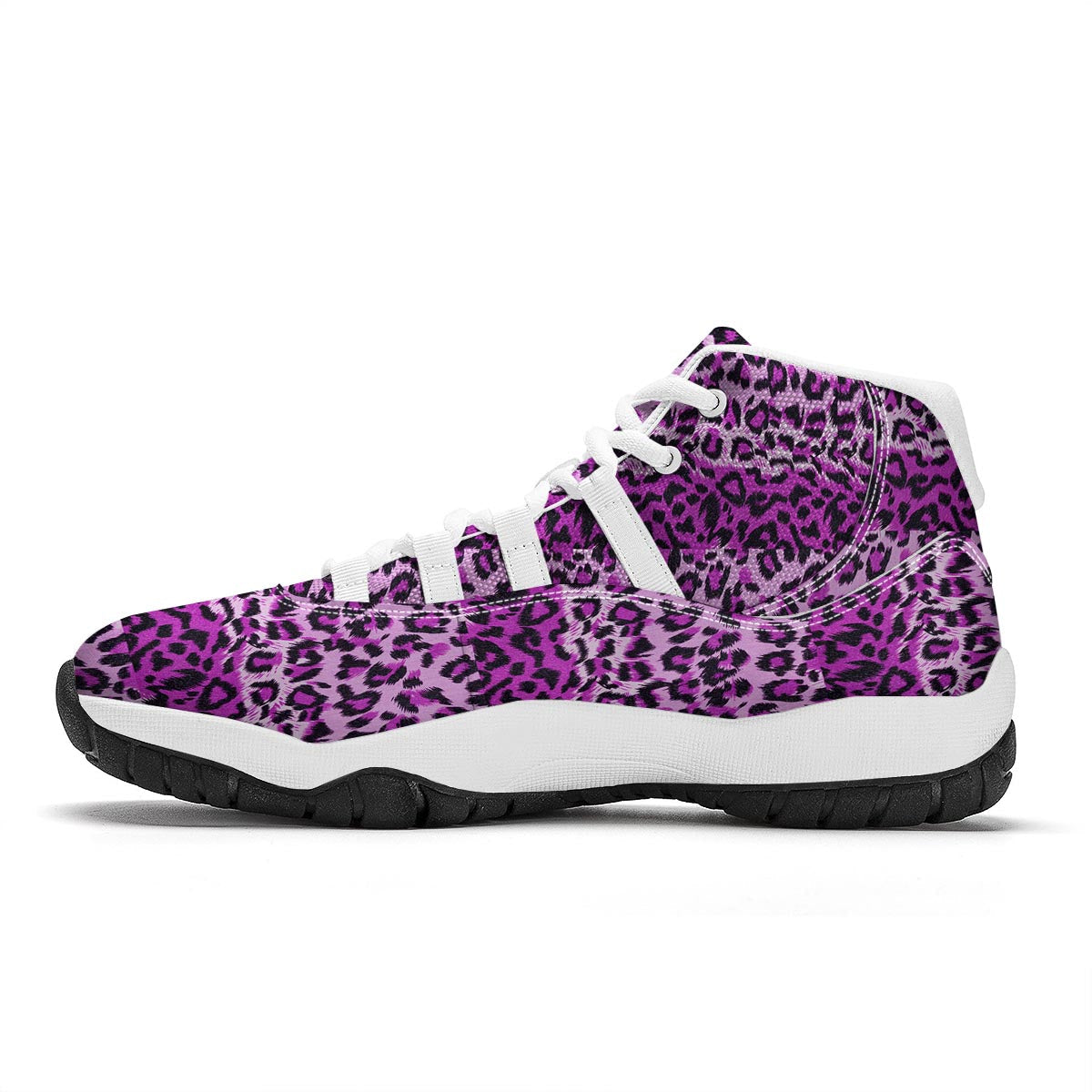 Purple Cheetah Leopard Pattern Print White Bball Shoes-grizzshop