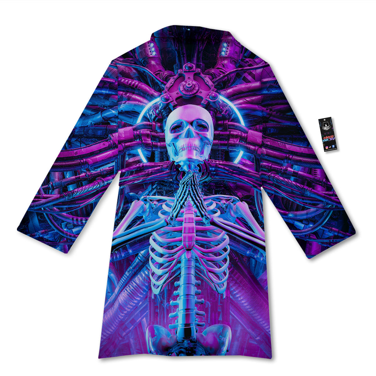 Purple Cyber Skeleton Print Bathrobe-grizzshop