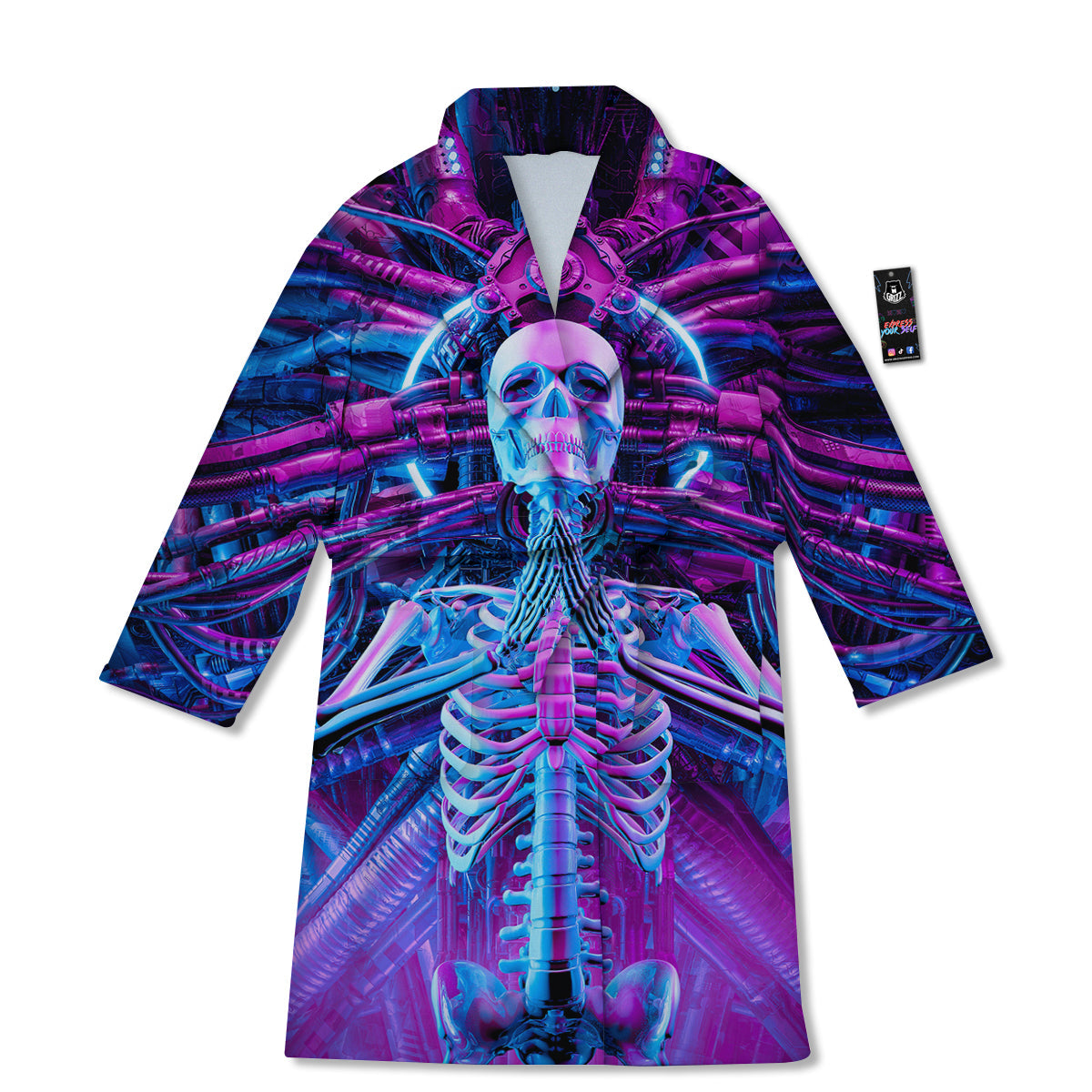 Purple Cyber Skeleton Print Bathrobe-grizzshop