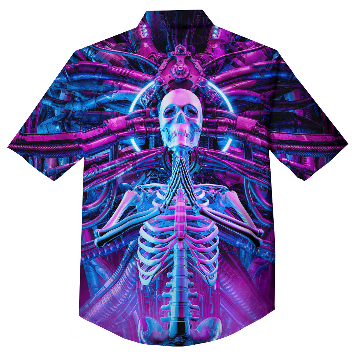 Purple Cyber Skeleton Print Button Up Shirt-grizzshop