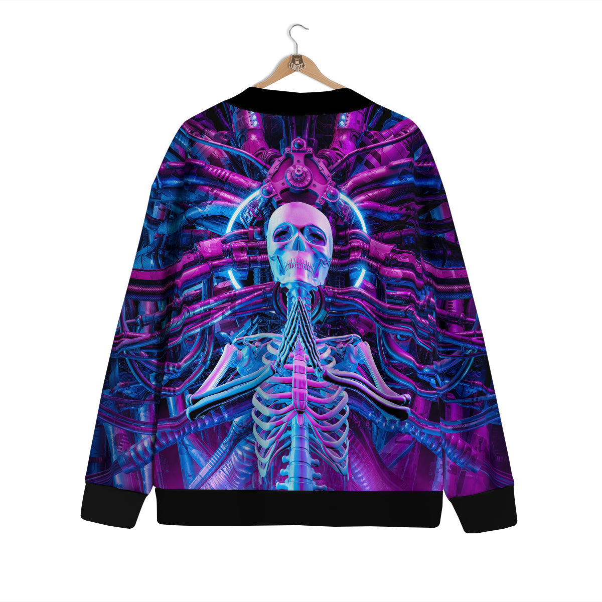 Purple Cyber Skeleton Print Cardigan-grizzshop