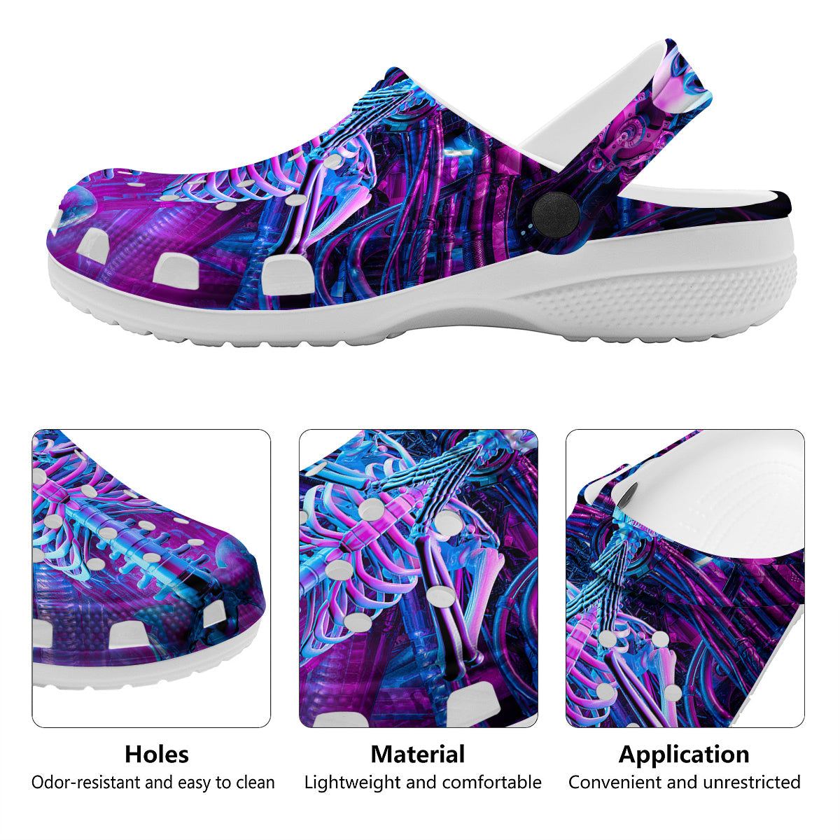 Purple Cyber Skeleton Print Clog-grizzshop