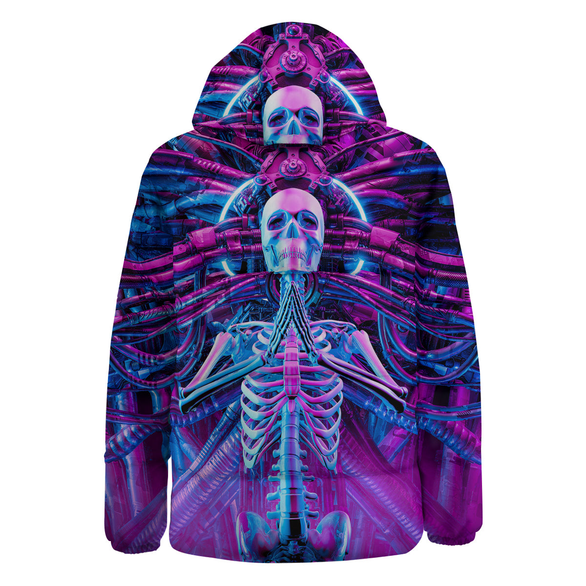 Purple Cyber Skeleton Print Down Jacket-grizzshop
