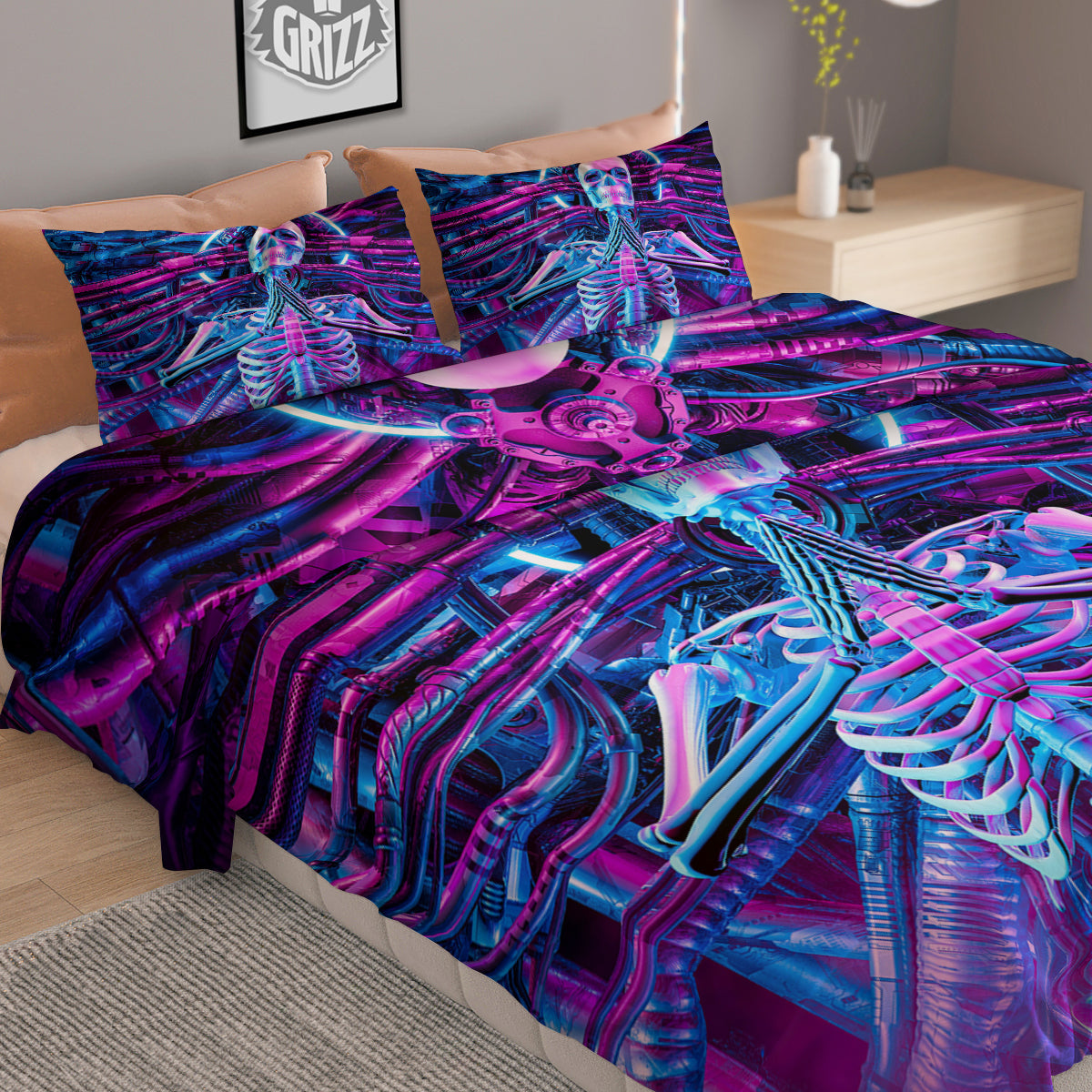 Purple Cyber Skeleton Print Duvet Cover Bedding Set
