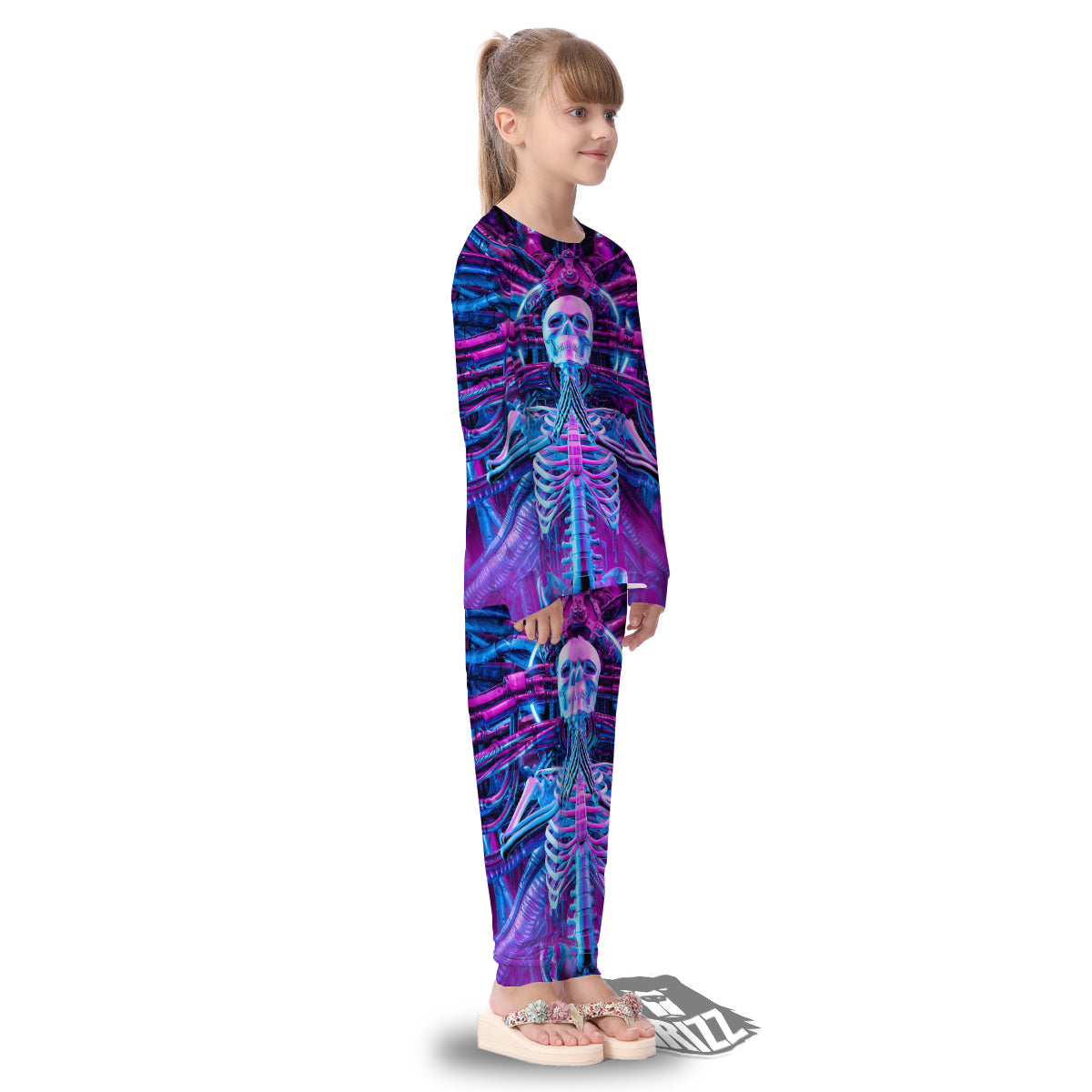Purple Cyber Skeleton Print Kid's Pajamas-grizzshop