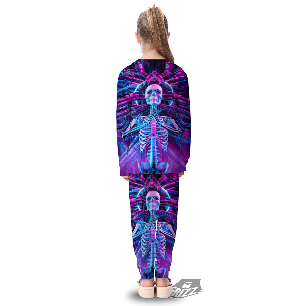Purple Cyber Skeleton Print Kid's Pajamas-grizzshop