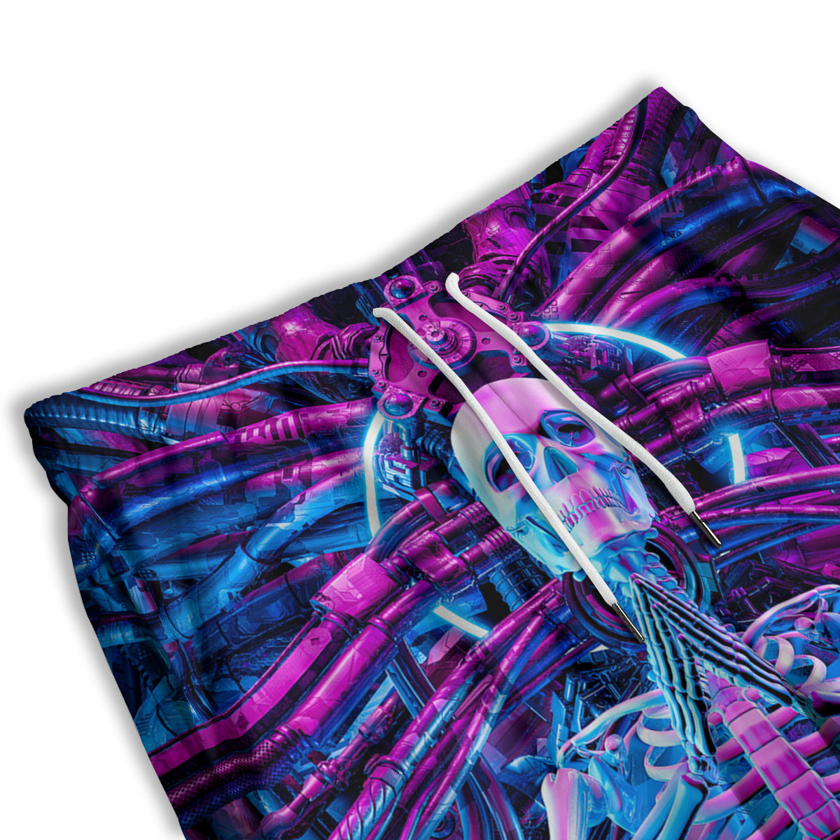 Purple Cyber Skeleton Print Men's Athletic Shorts