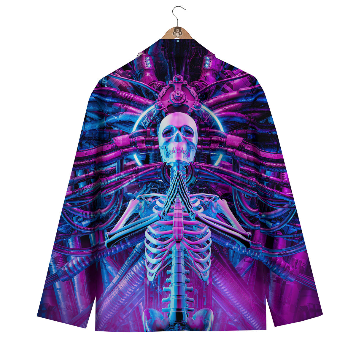 Purple Cyber Skeleton Print Men's Blazer-grizzshop
