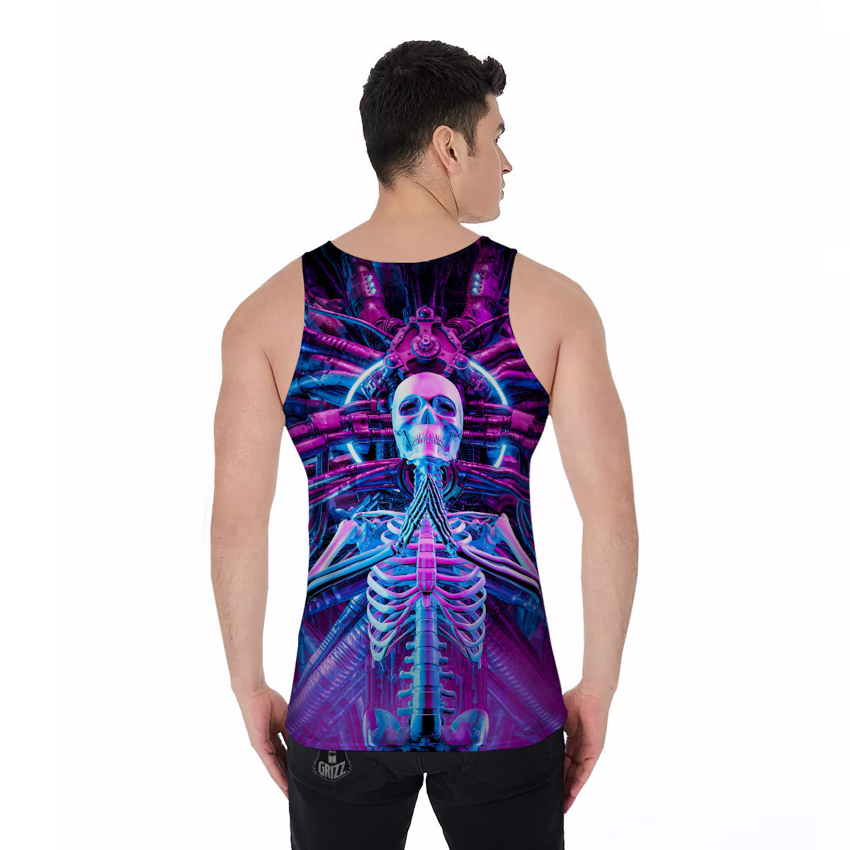 Purple Cyber Skeleton Print Men's Tank Top-grizzshop