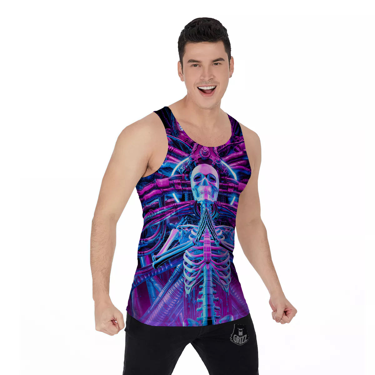 Purple Cyber Skeleton Print Men's Tank Top-grizzshop