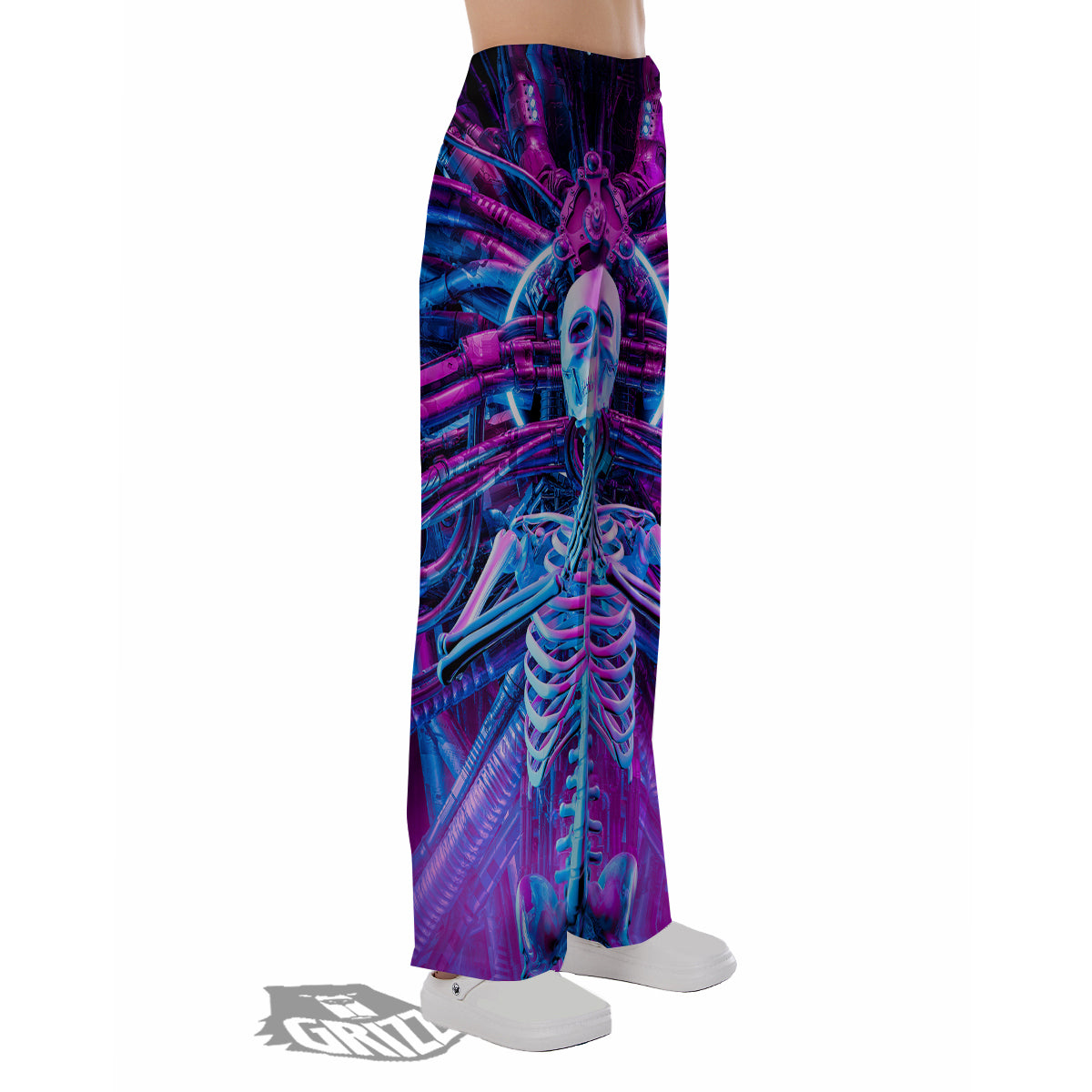 Purple Cyber Skeleton Print Pajama Pants-grizzshop