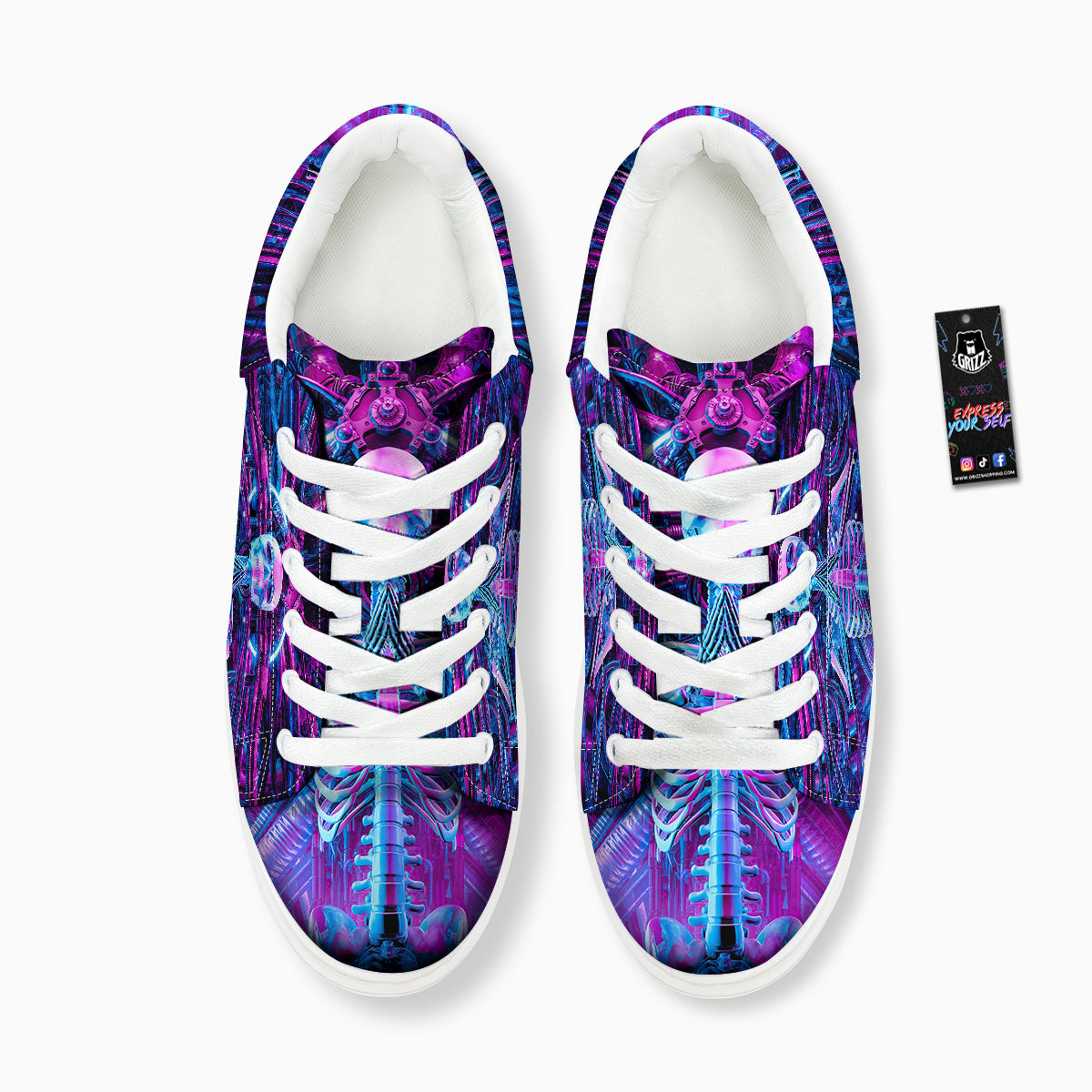 Purple Cyber Skeleton Print Platform Shoes-grizzshop