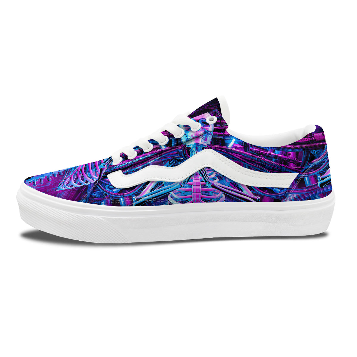 Purple Cyber Skeleton Print Skate Shoes-grizzshop