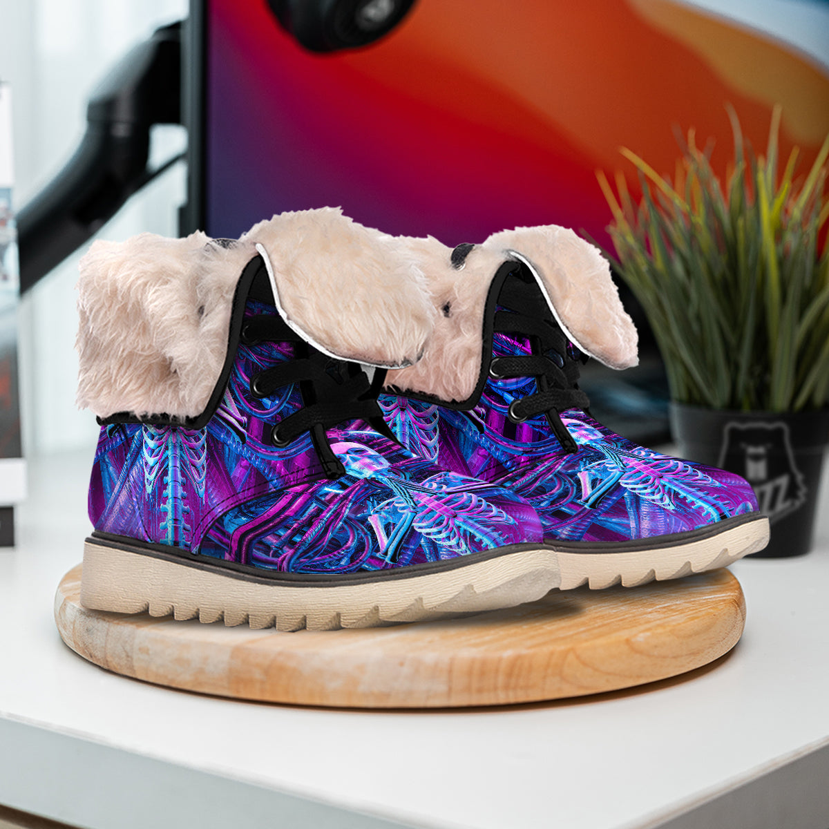 Purple Cyber Skeleton Print Snow Boots-grizzshop