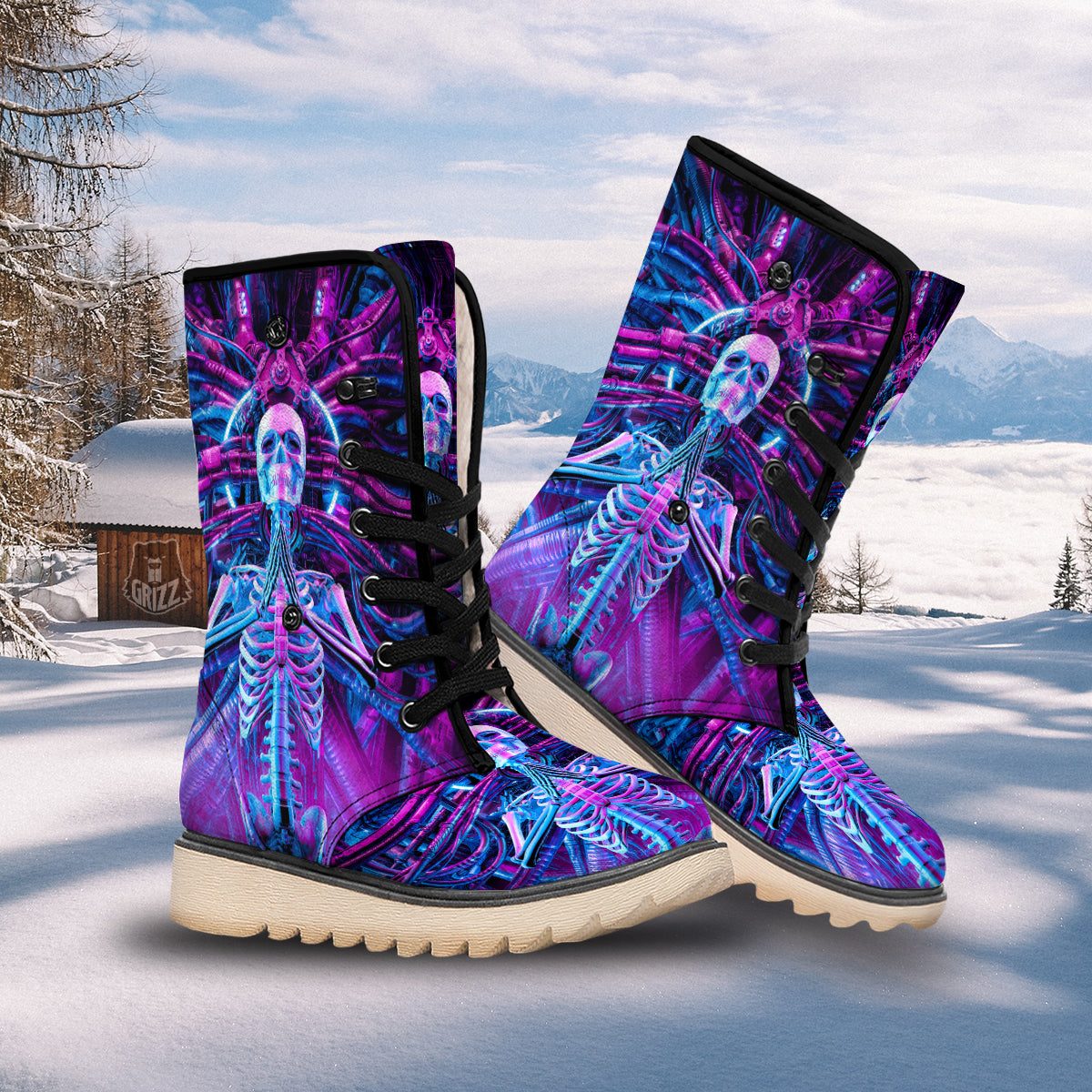 Purple Cyber Skeleton Print Snow Boots-grizzshop