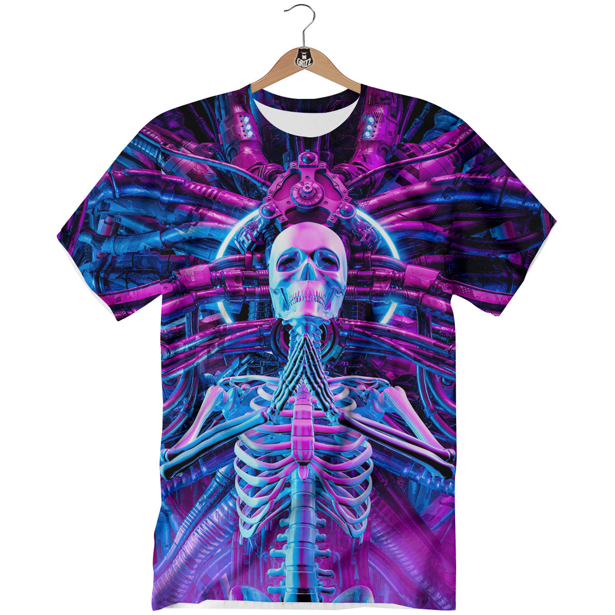 Purple Cyber Skeleton Print T-Shirt-grizzshop