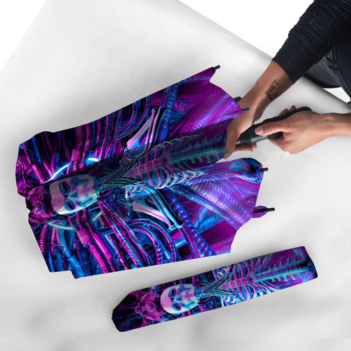 Purple Cyber Skeleton Print Umbrella-grizzshop