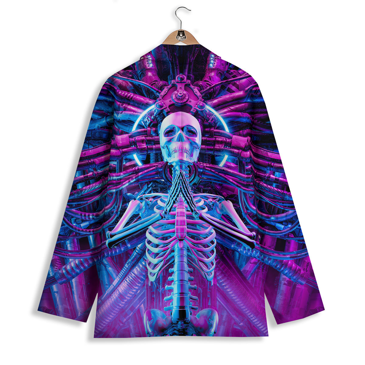 Purple Cyber Skeleton Print Women's Blazer-grizzshop