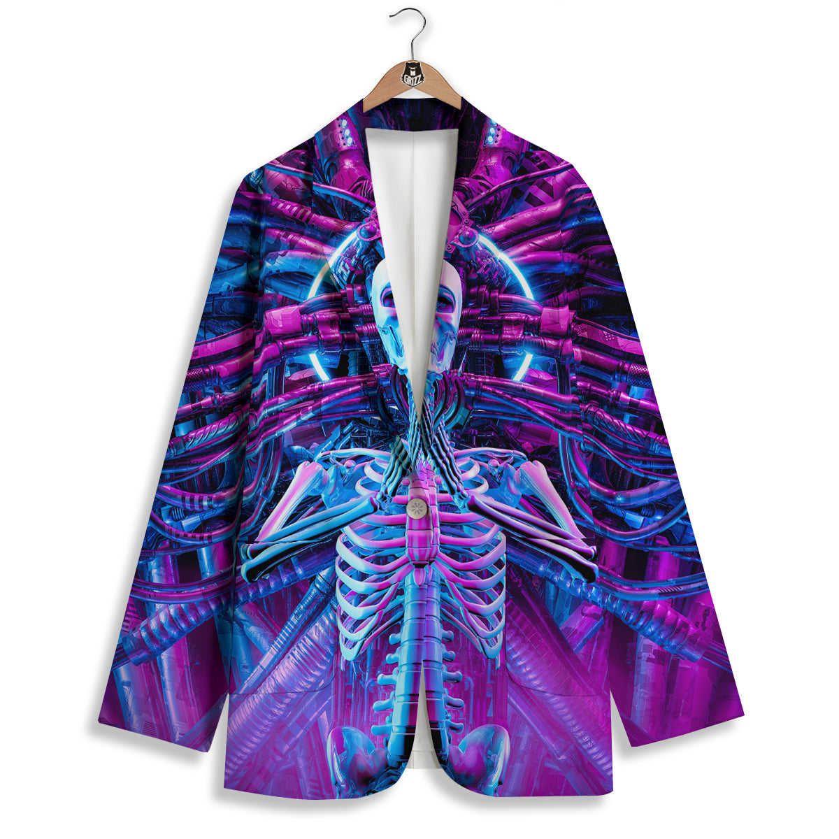Purple Cyber Skeleton Print Women's Blazer-grizzshop