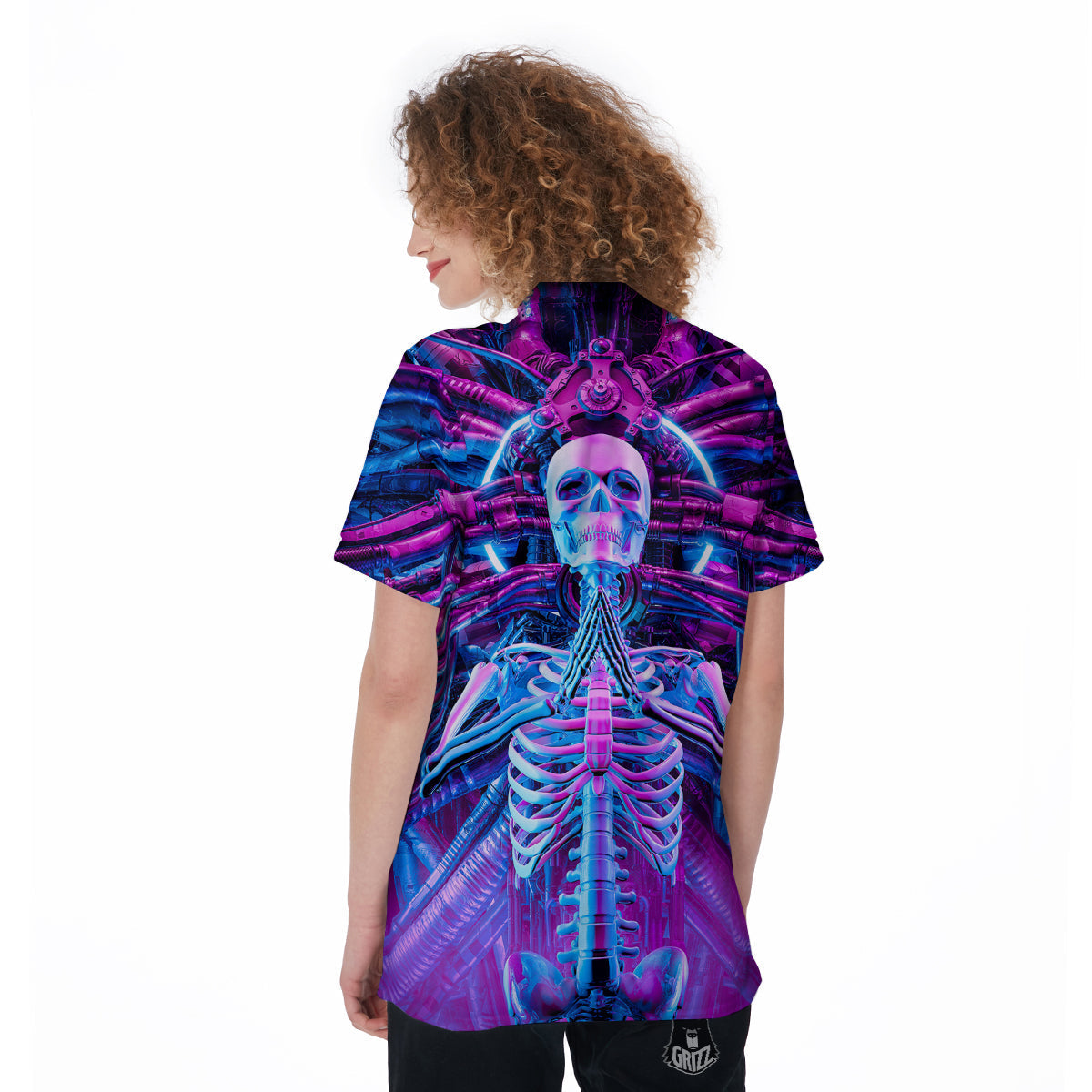 Purple Cyber Skeleton Print Women's Golf Shirts-grizzshop