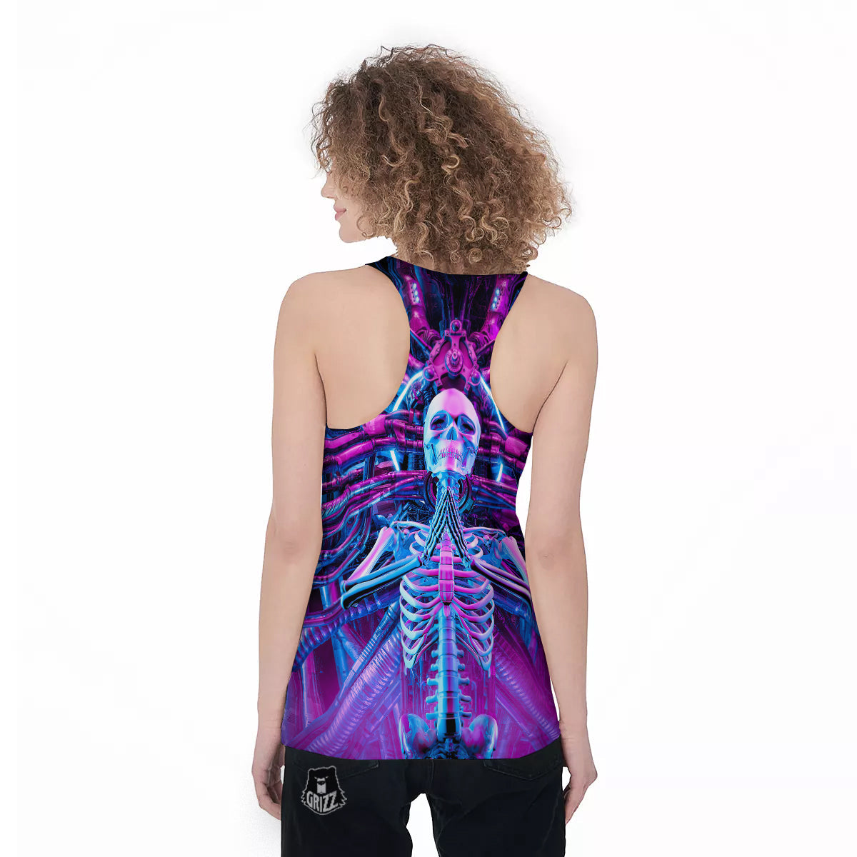 Purple Cyber Skeleton Print Women's Racerback Tank Top-grizzshop
