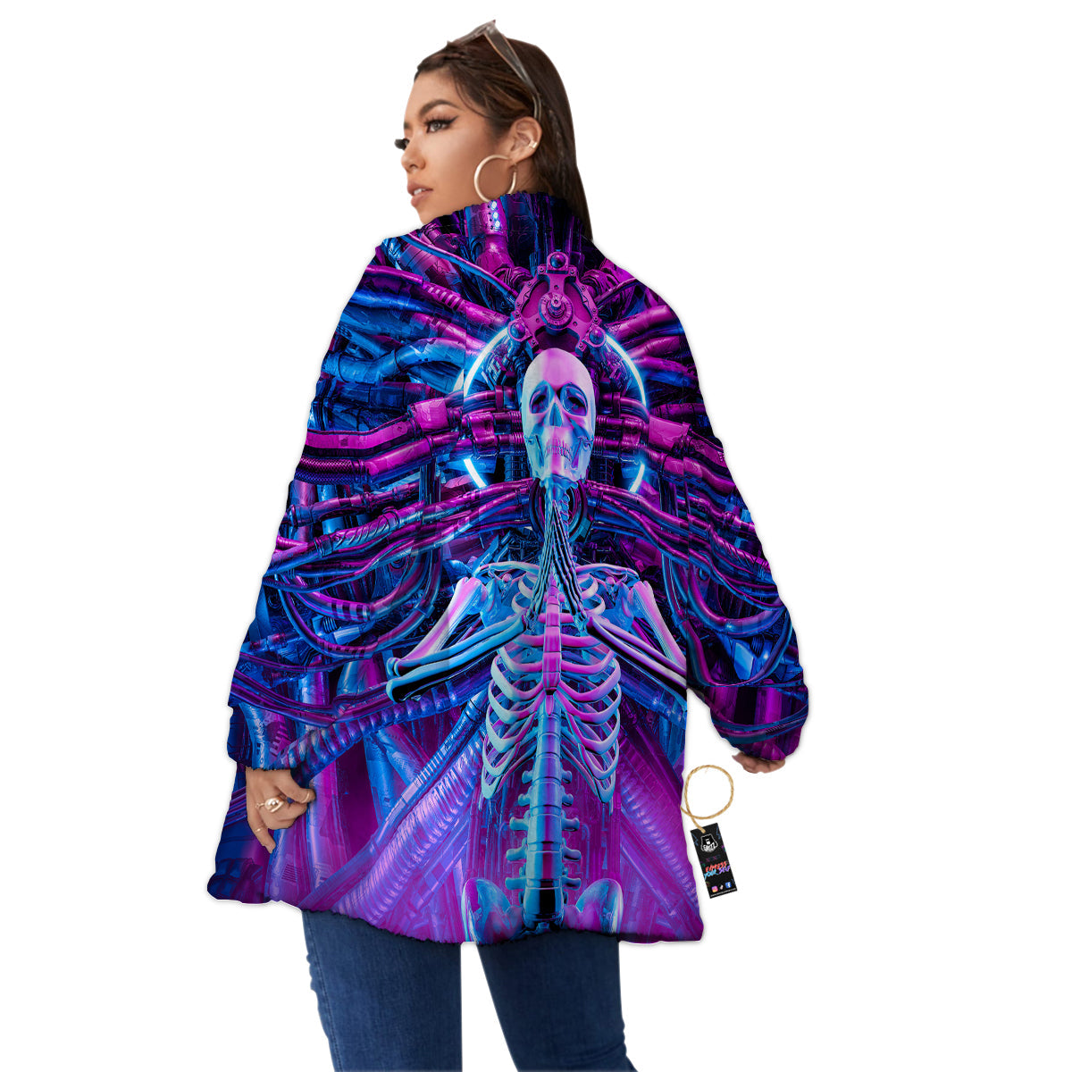 Purple Cyber Skeleton Print Women's Sherpa Jacket-grizzshop