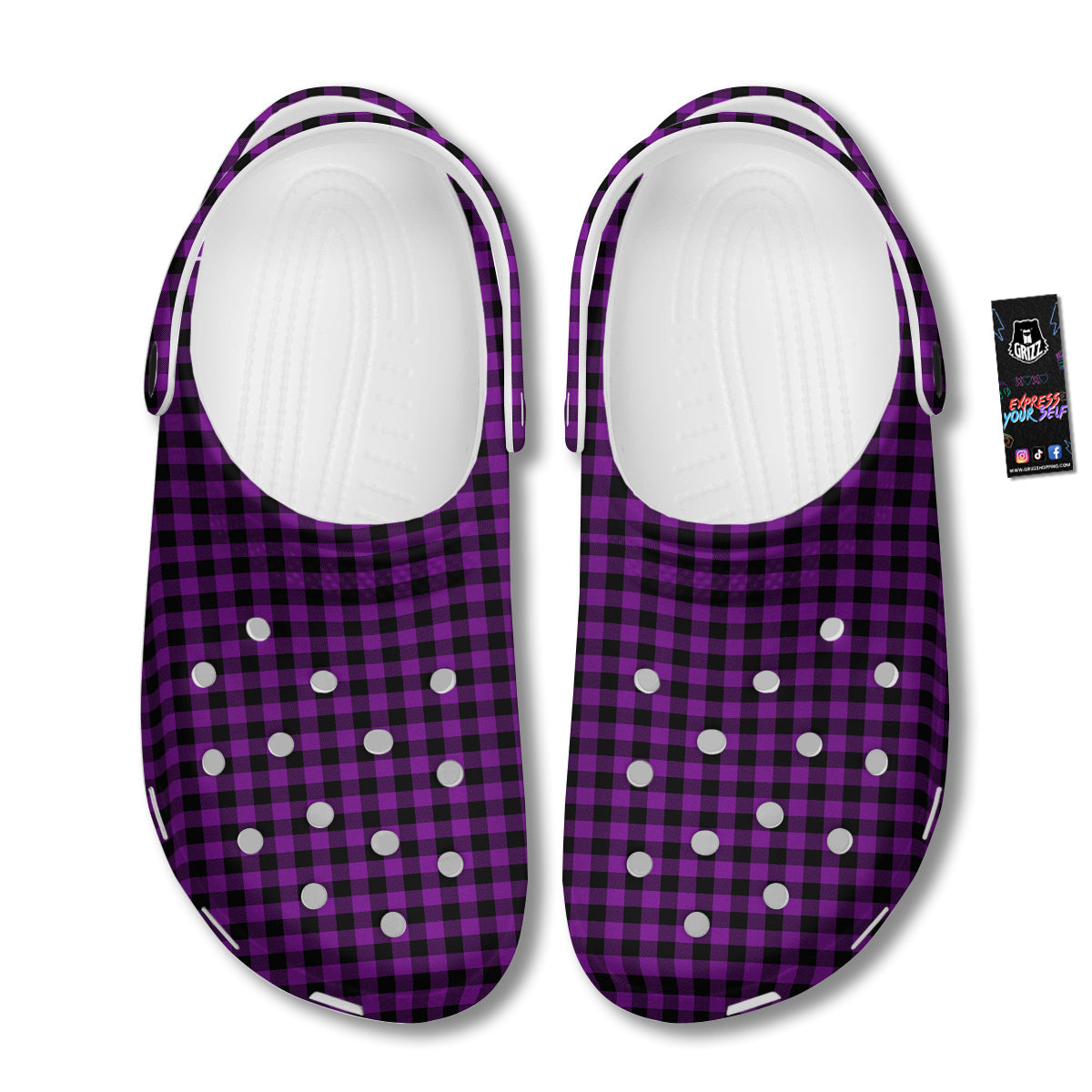 Purple Dark Check Print Pattern Clog-grizzshop