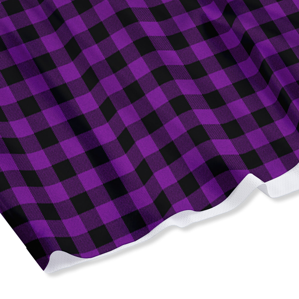 Purple Dark Check Print Pattern Mesh Shorts