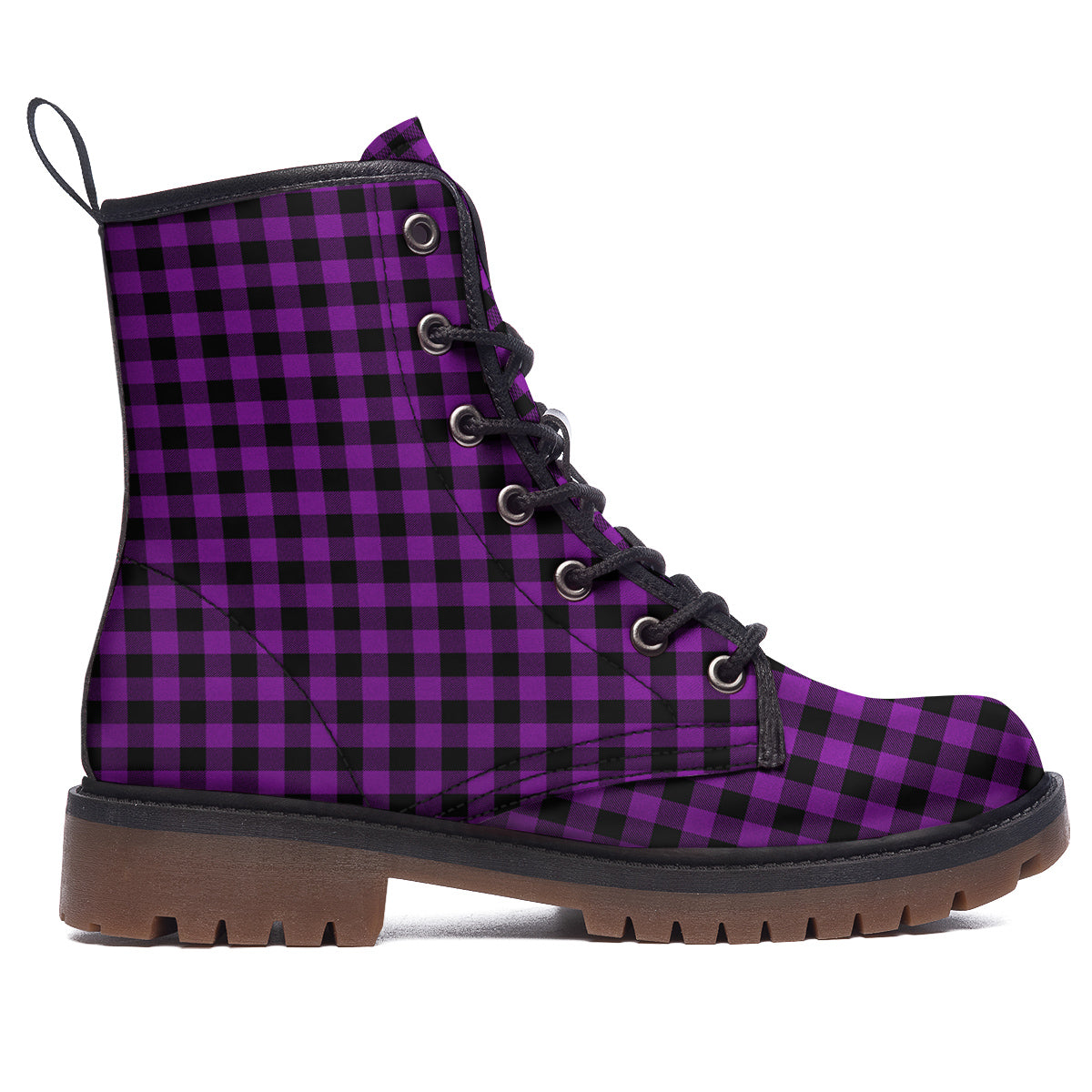 Purple Dark Check Print Pattern Work Boots-grizzshop