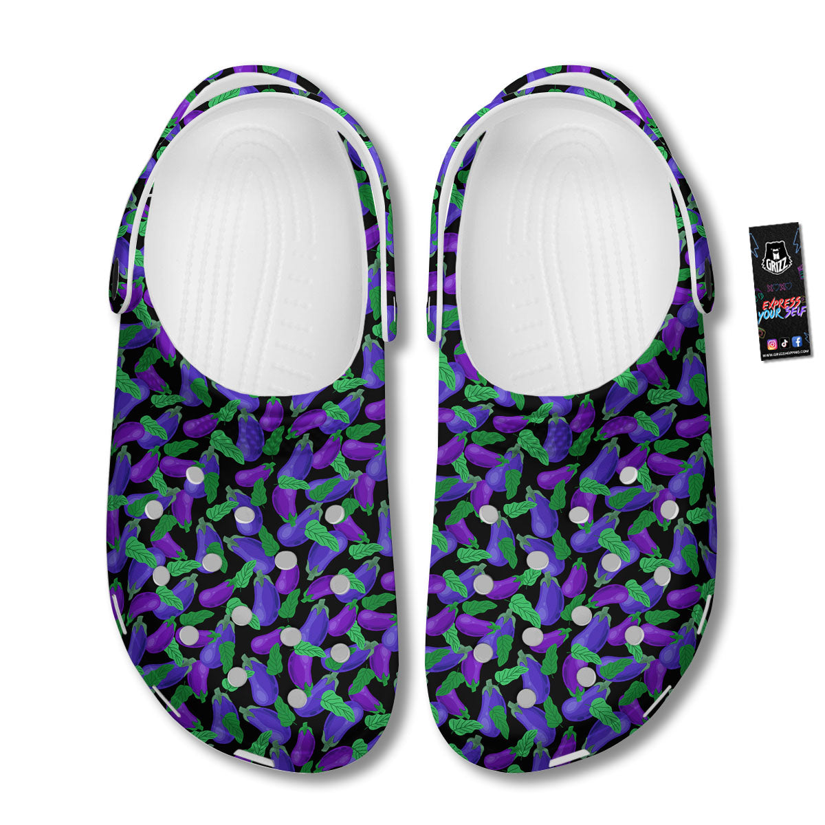Purple Eggplant Print Pattern Clog-grizzshop