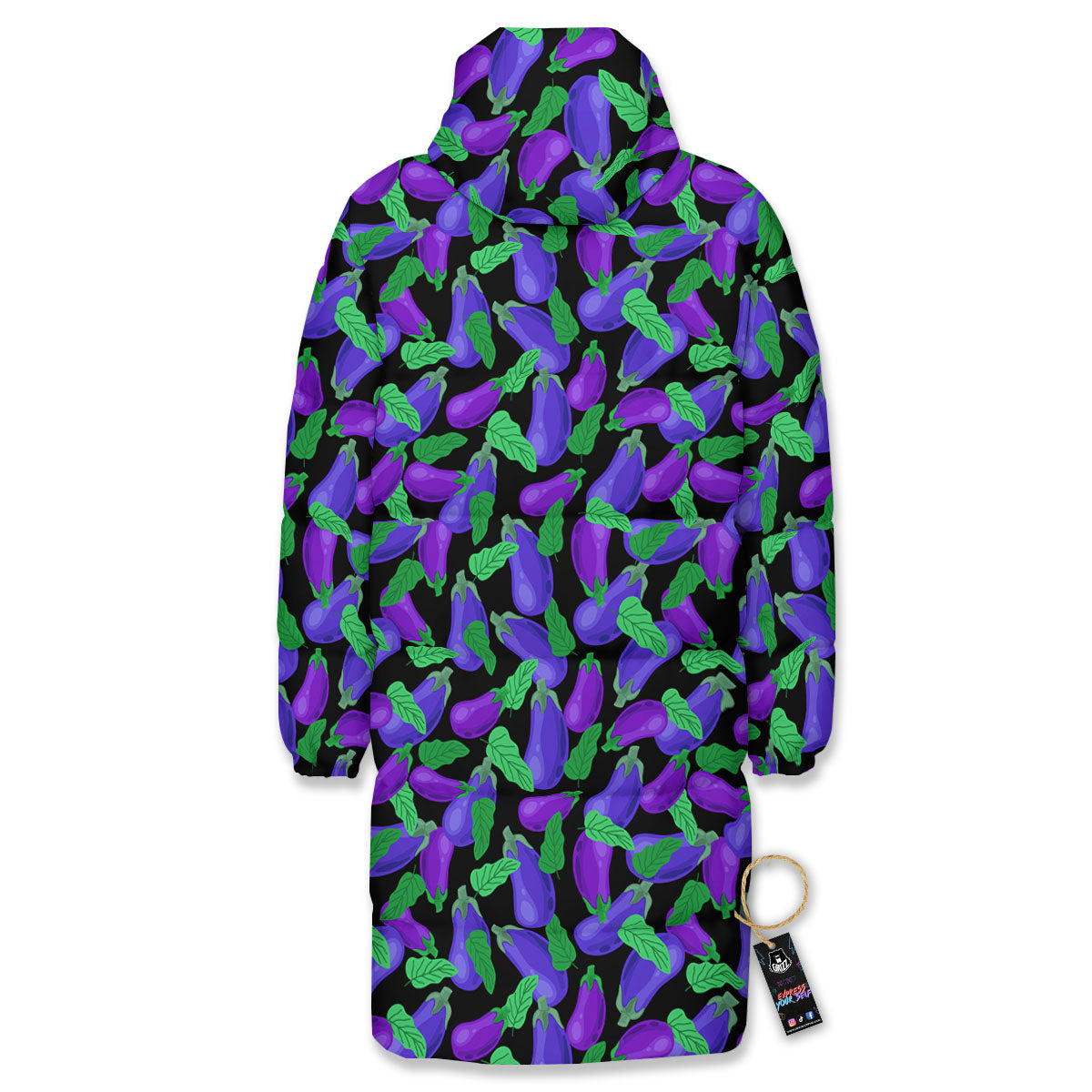 Purple Eggplant Print Pattern Long Down Jacket-grizzshop
