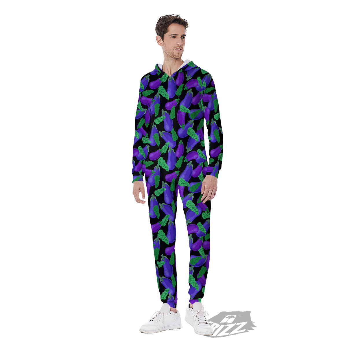 Purple Eggplant Print Pattern Men's Jumpsuit-grizzshop