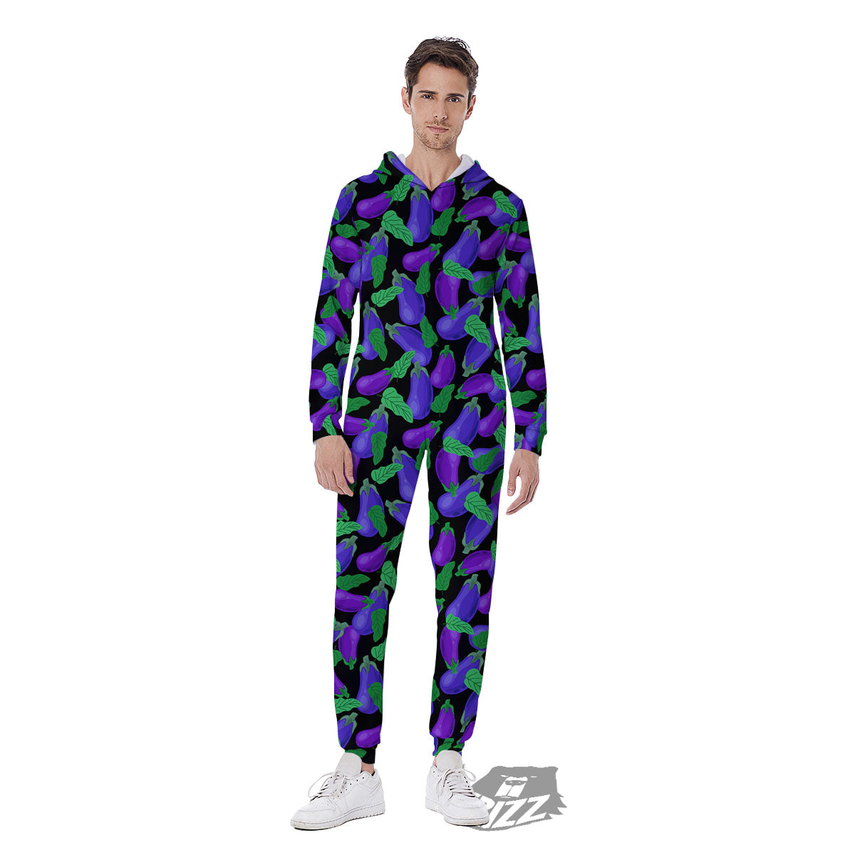 Purple Eggplant Print Pattern Men's Jumpsuit-grizzshop