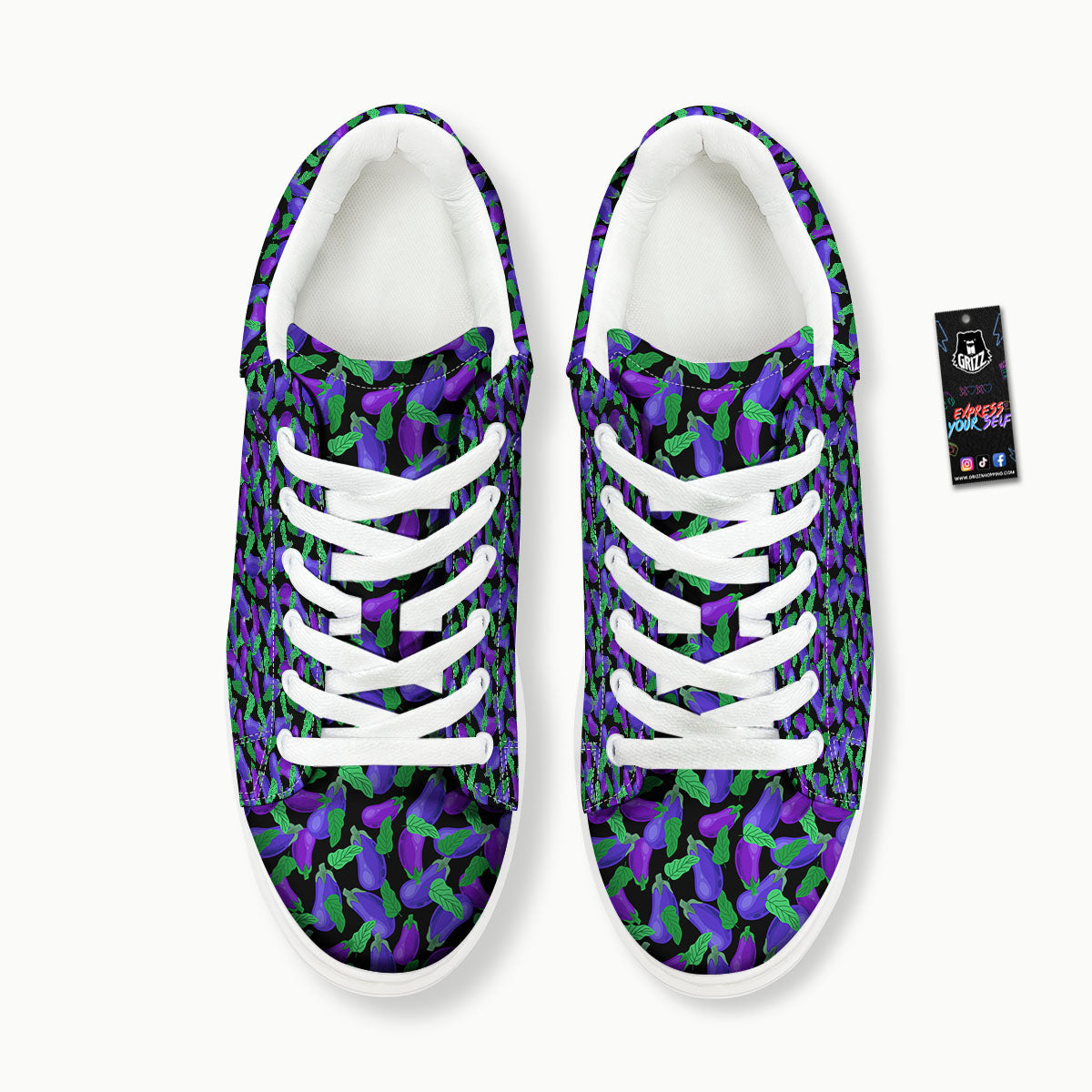 Purple Eggplant Print Pattern Platform Shoes-grizzshop