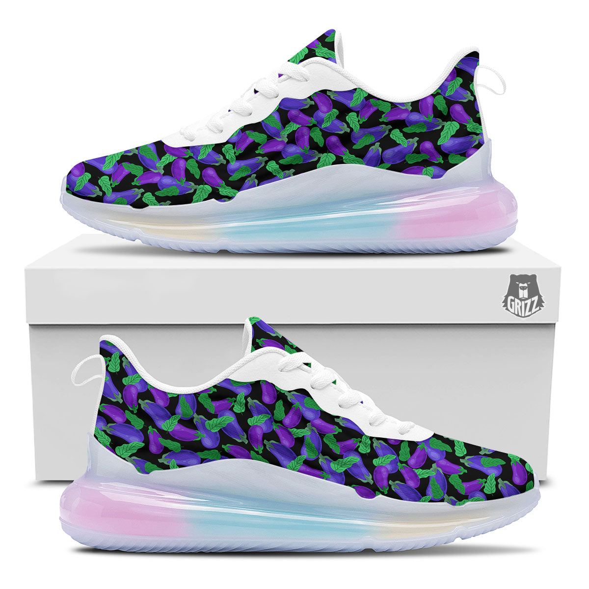 Purple Eggplant Print Pattern Running Sneakers-grizzshop