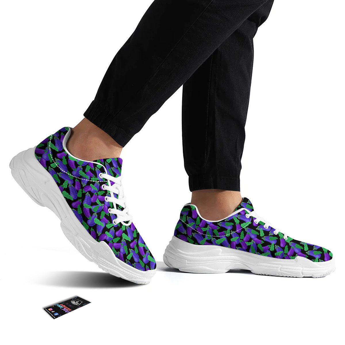 Purple Eggplant Print Pattern White Chunky Shoes-grizzshop