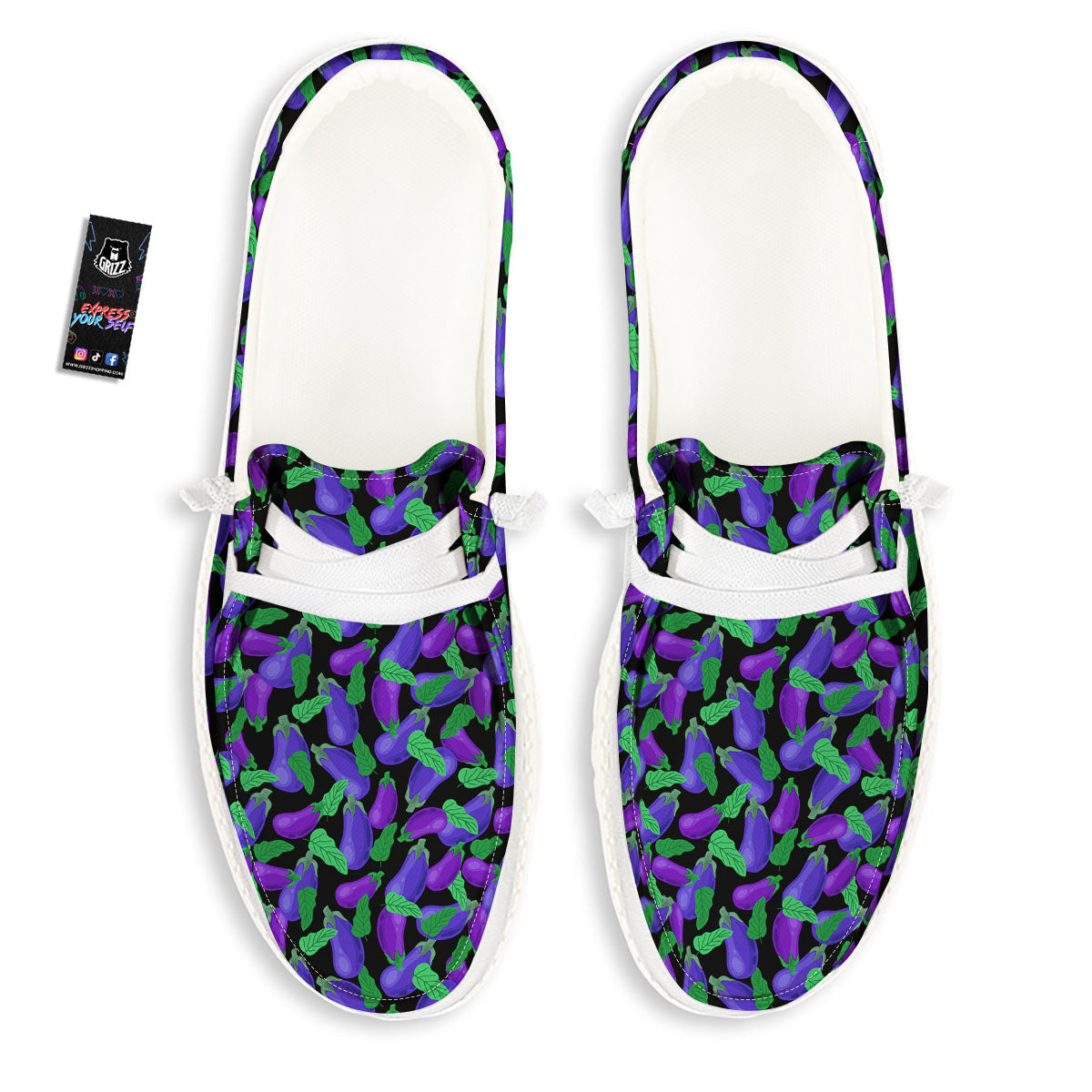 Purple Eggplant Print Pattern White Loafers-grizzshop