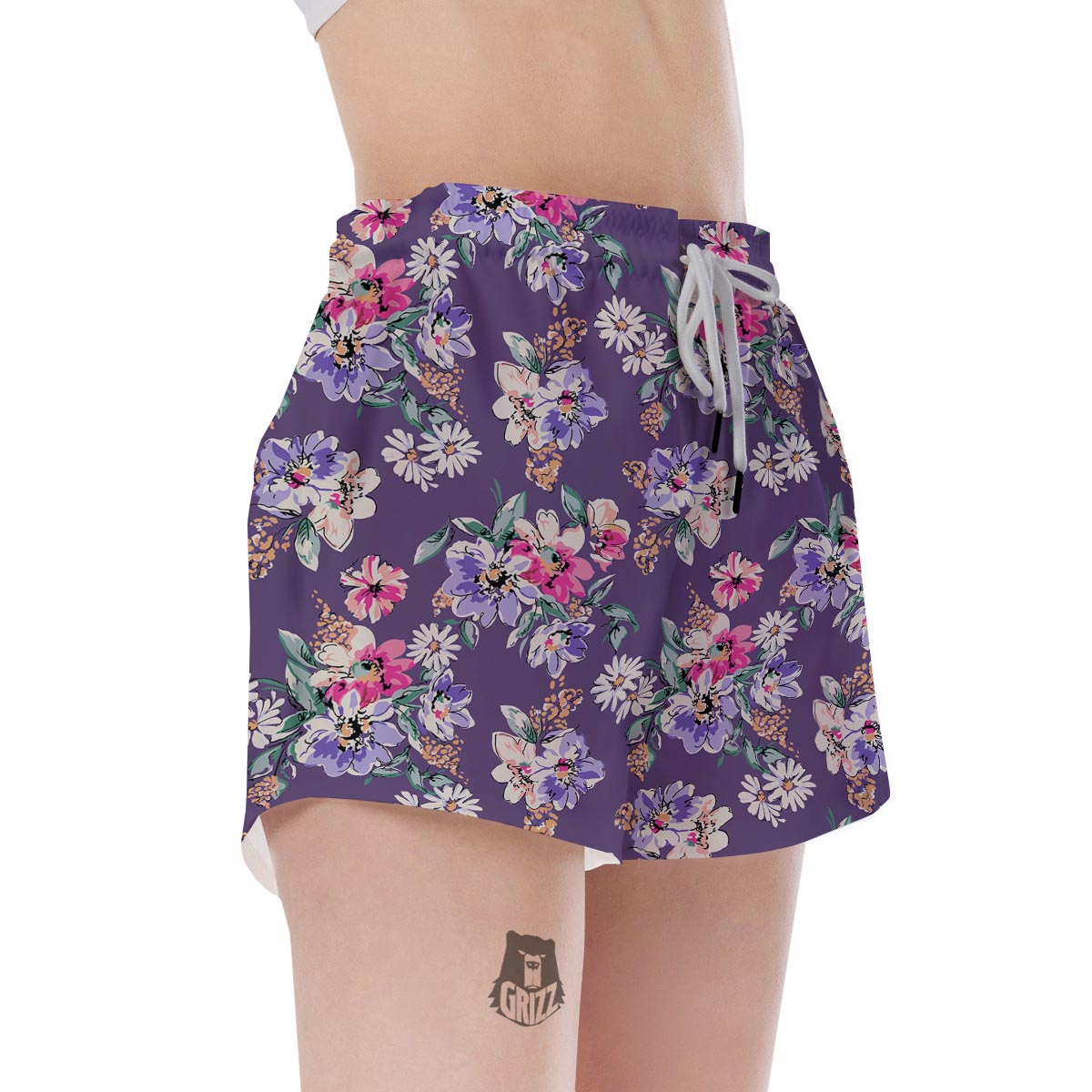 Purple Floral Print Women's Shorts-grizzshop