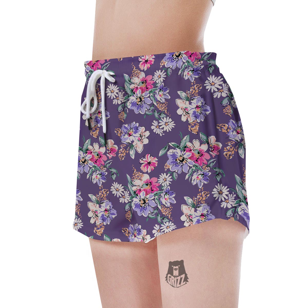 Purple Floral Print Women's Shorts-grizzshop