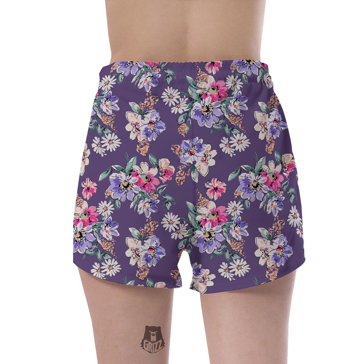 Purple Floral Print Women's Shorts-grizzshop