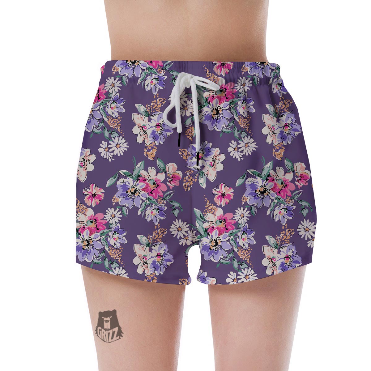 Purple Floral Print Women's Shorts-grizzshop