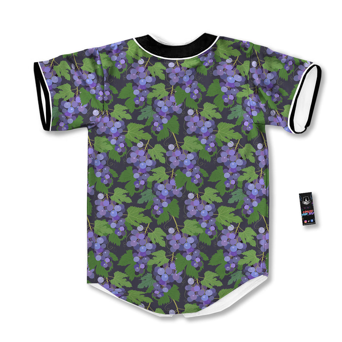 Purple Grapes Print Pattern Baseball Jersey-grizzshop