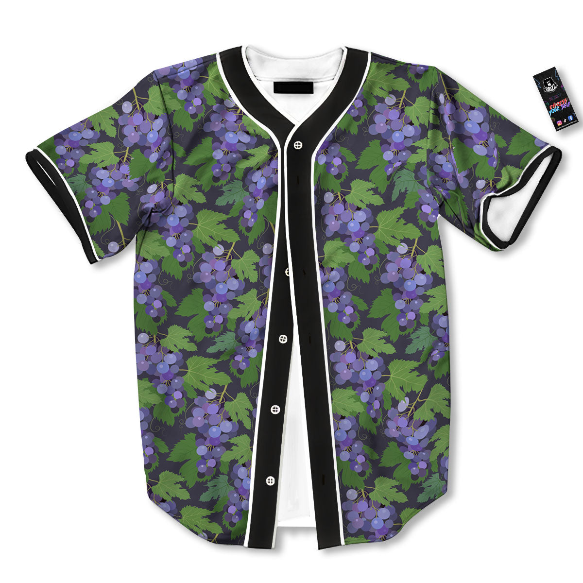 Purple Grapes Print Pattern Baseball Jersey-grizzshop