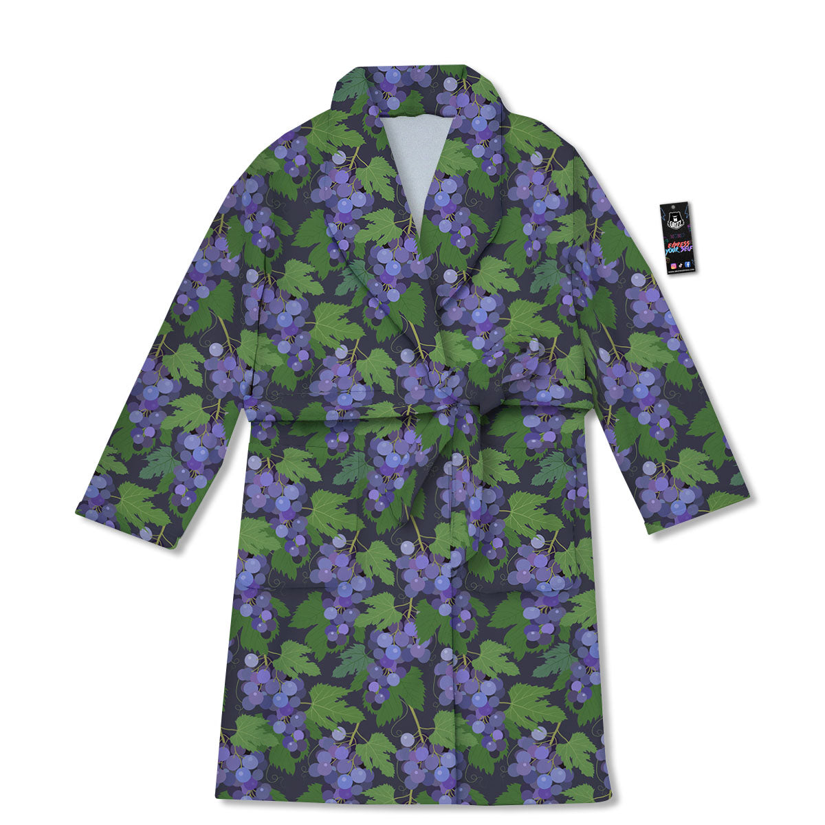 Purple Grapes Print Pattern Bathrobe-grizzshop