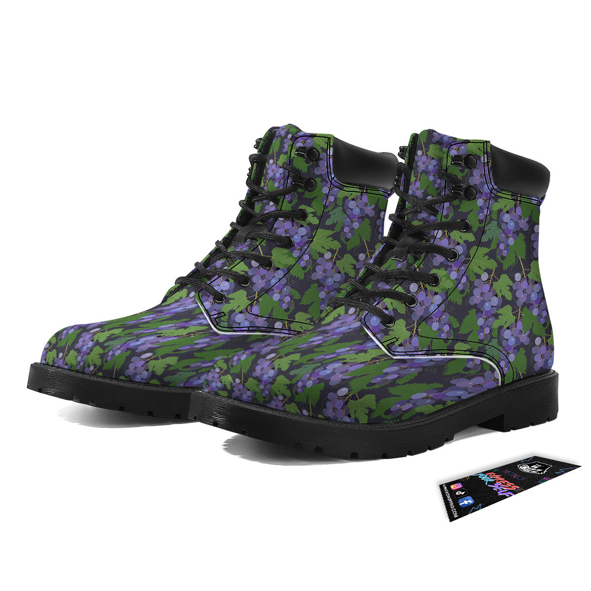 Purple Grapes Print Pattern Boots-grizzshop