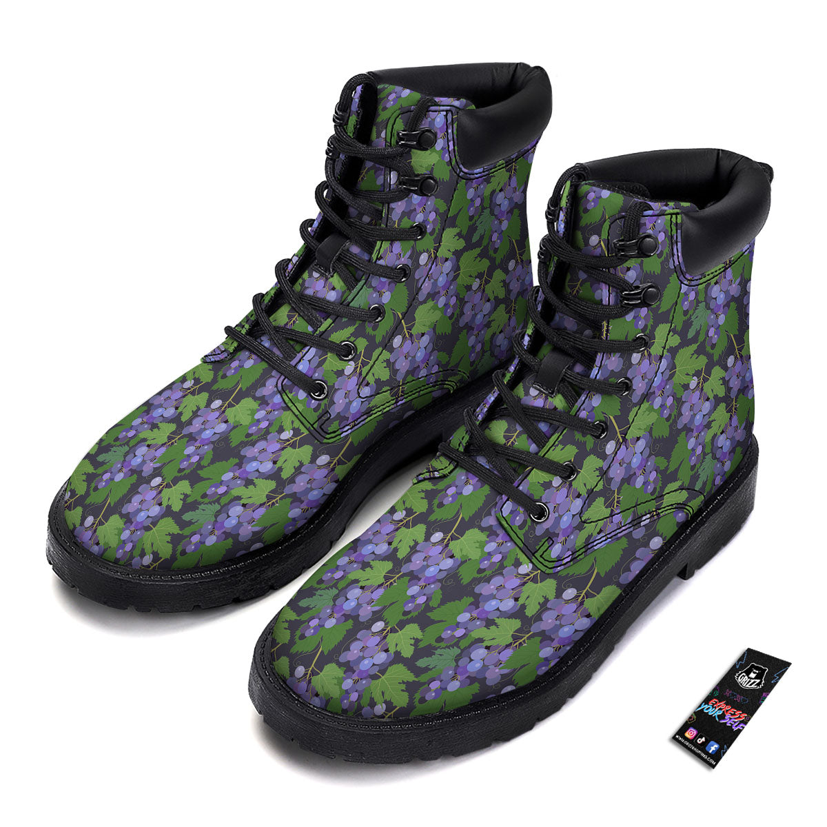 Purple Grapes Print Pattern Boots-grizzshop
